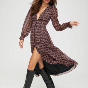 Wilfred Maxine Long Sleeve V-Neck Midi Dress, Sz XS